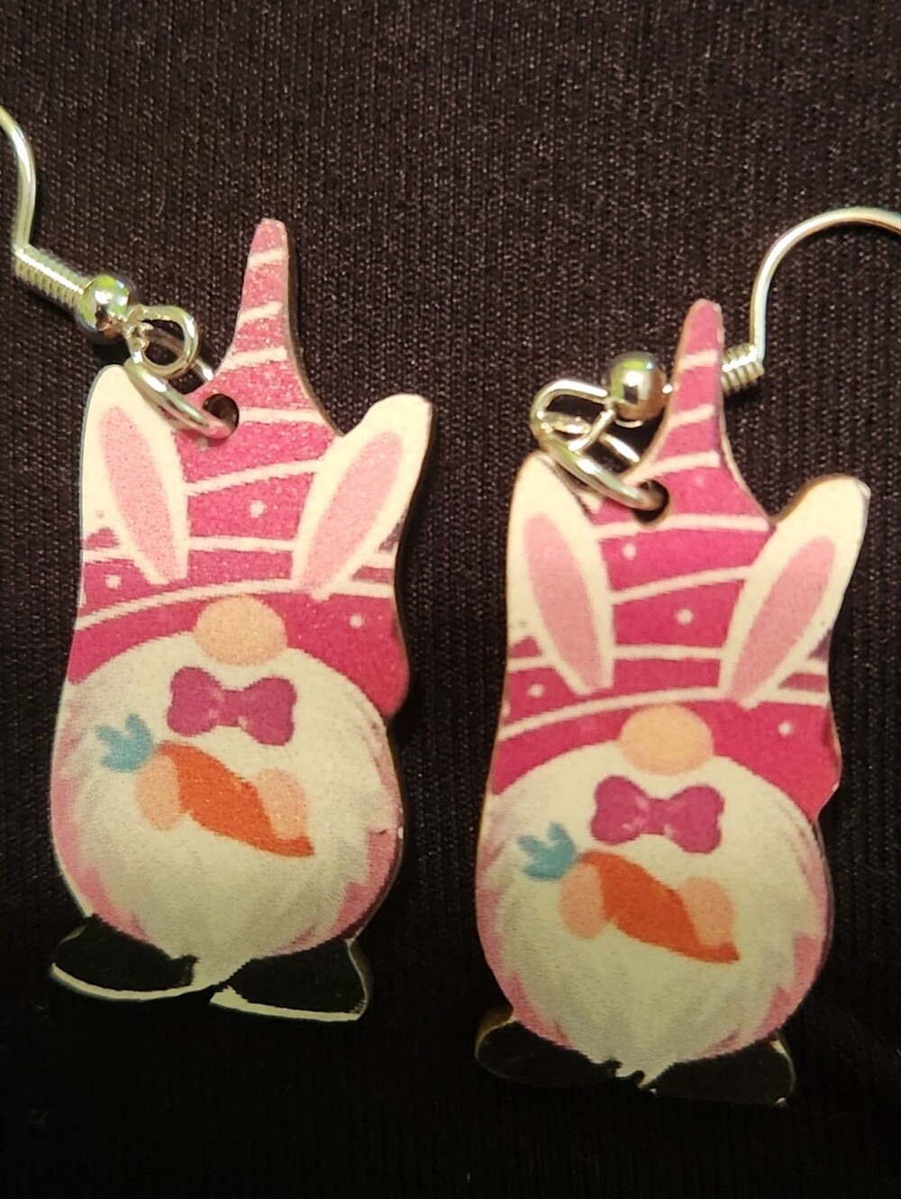 🎉 Pink Easter Themed Wooden Gnome Earrings